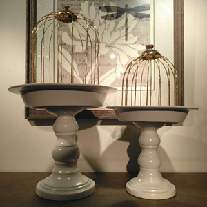 正版现货欧式创意白色陶瓷托盘金色鸟笼家居饰品装饰摆件