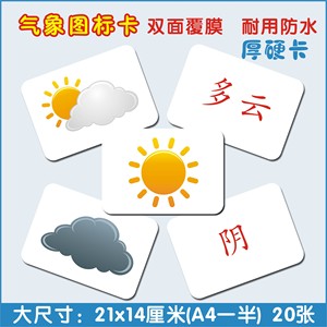 杜曼闪卡早教益智玩具幼儿园教具认知天气预报图标气象卡看图识字