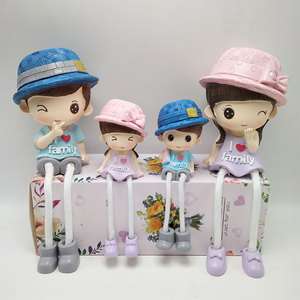 一家四口人吊脚娃娃墙面小装饰品卡通可爱树脂摆件儿童房包邮创意