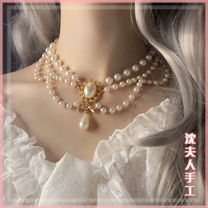[沈夫人] lolita日常百搭配饰手工白色珍珠爱心项链花嫁茶会华丽