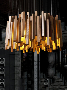 北欧日式原木质设计师艺术创意个性复古餐厅客厅灯实木火柴棒吊灯