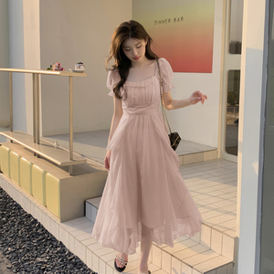 粉色连衣裙仙气超仙森系女夏季2024新款温柔风荷叶边甜美仙女裙子