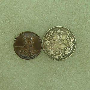 加拿大 1919年 乔治五世 25分 老银币 高银版 末年 好品 少见
