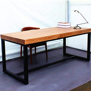 美式乡村铁艺榆木实木餐桌复古办公桌做旧写字台会议桌长方形书桌