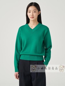 滨波BEAN POLE韩国商品24S/S羊毛混纺V领休闲毛衣BF4151C03M 绿