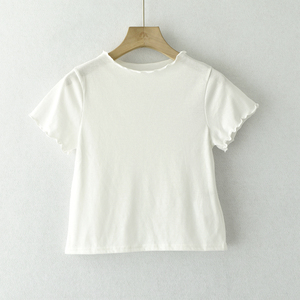 JP42日单白色木耳边短袖t恤夏季新款中大女生童薄款修身短装上衣c