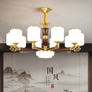 新中式客厅吊灯高端实木智能别墅主灯中国风餐厅中山灯具2024新款