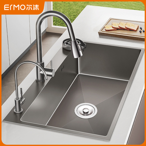 枪灰SUS304厨房水槽大单槽洗菜盆水池不锈钢家用台下盆洗碗洗手