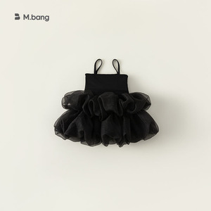 女童黑色吊带连衣裙夏季婴幼儿粉色蓬蓬纱裙表演服