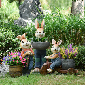 创意背篓多肉树脂兔子造型花盆摆件户外阳台花园装饰庭院造景布置