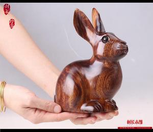 木雕摆件小兔招财风水红木生肖动物兔子客厅办公室实木包邮