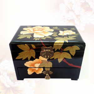 漆器首饰盒牡丹彩绘工艺摆件结婚礼金盒商务母亲节女朋友国风礼品