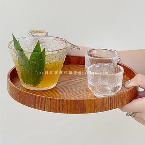 日式冰露金边茶具套装家用ins玻璃透明锤目纹盖碗功夫茶杯品茗杯