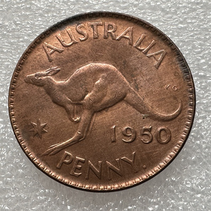 澳大利亚1950年乔治六世 袋鼠一便士大铜币 外国钱币硬币收藏