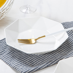 新款陶瓷汤盘深盘家用西餐盘韩式沙拉盘八角盘高级感白色骨瓷盘子
