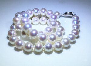 天然海水珍珠项链中国南珠8.5-9白透粉正圆极强光无瑕天女级别