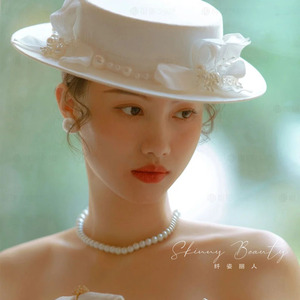 2022法式复古优雅网纱花朵白色平顶礼帽成人新娘婚纱拍照影楼帽饰
