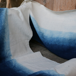 倚山人|传统古法蓝染纯植物自然草木染手织土布渐变窗帘屏风棉布