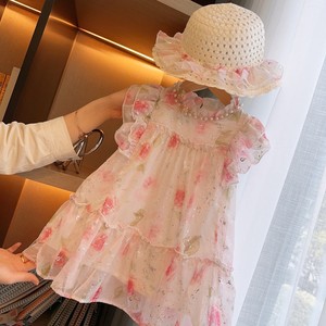 HHkids女童珍珠网纱连衣裙夏洋气2024年新款设计感公主裙子DQZ531