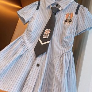 HHkids女童学院风连衣裙2024夏季新款气质小兔刺绣裙子AQZ501