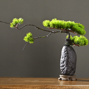 中式仿真迎客松盆景小植物摆件陶瓷花瓶假花松树客厅茶室布置装饰