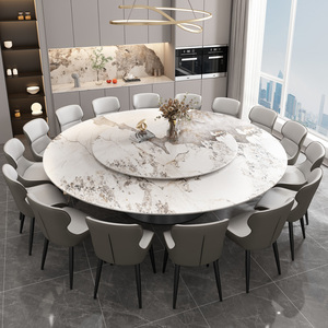 大理石岩板圆形餐桌椅带转盘家用12位10人大圆桌餐厅1.8米2米饭桌