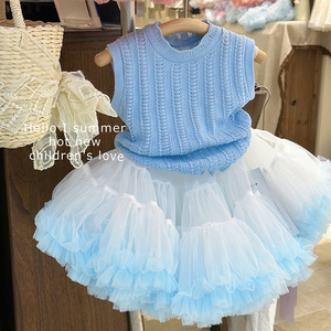女童tutu裙套装夏季2024新款小女孩蓬蓬公主裙兔兔裙搭配无袖上衣