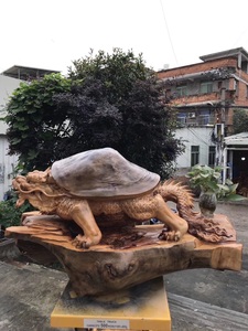 根雕木雕雕刻摆件聚财龙龟千年香樟木材质干净造型好送礼家居摆件