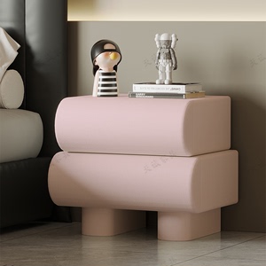 创意奶油风月半床头柜简约现代实木床边柜卧室网红时尚皮质储物柜