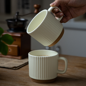 宋老三「9.9两个 莫兰迪杯子」陶瓷马克杯复古浮雕竖纹水杯咖啡杯