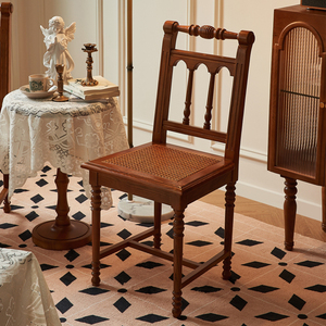 「罗马椅」 法式复古实木椅子餐厅真藤单人椅纯手工藤编餐椅家用