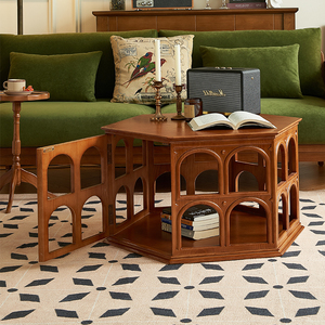 法式复古实木茶几沙发边几客厅家用小户型设计师感创意拱门矮桌子