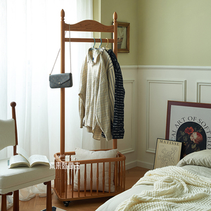 法式复古全实木衣帽架落地多功能可移动卧室客厅入户家用挂衣架子