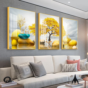 客厅装饰画现代简约北欧沙发背景墙挂画冰晶餐厅大气晶瓷三联壁画