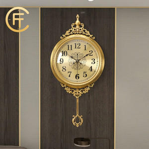 匠式欧式客厅挂钟纯铜高档石英时钟家用静音时尚玄关餐厅复古钟表