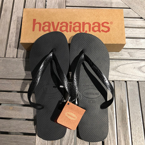 巴西Havaianas哈瓦那人字拖鞋夏季TOP经典纯黑色男女中性橡胶防滑