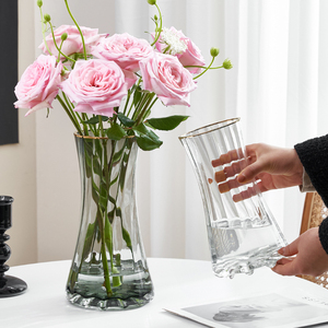 轻奢玻璃花瓶特大号透明水养富贵竹花瓶北欧简约客厅装饰插花摆件