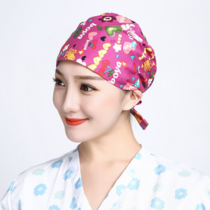 巧护士紫色乐园全棉印花手术帽美容师外科卡通包头巾卫生工作帽子