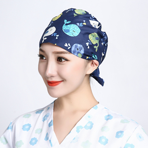 巧护士 海豚花纯棉印花手术室帽子男女通用美容师包头卫生防尘帽