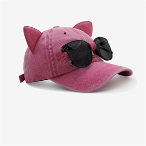 Chic Know日本设计师 可爱猫咪耳朵遮阳棒球帽女夏可夹眼镜鸭舌帽