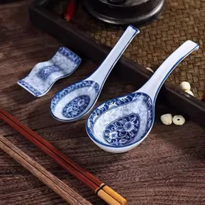 进口参宝陶瓷餐具套装陶瓷汤勺小调羹筷子架中国青花瓷釉下彩