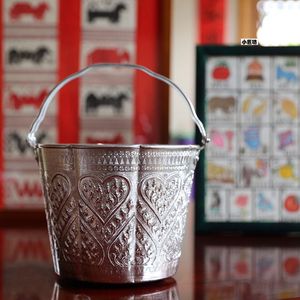 云南小匠坊 泰国爱心铝桶 银色小水桶茶水桶垃圾桶装饰收纳杂物桶
