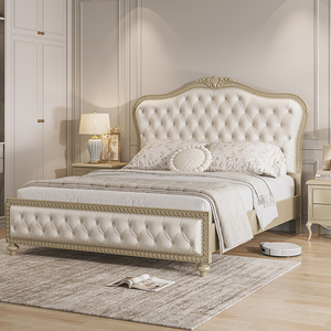美式轻奢实木床1.5真皮高端头层牛皮主卧大床法式1.8米欧式双人床