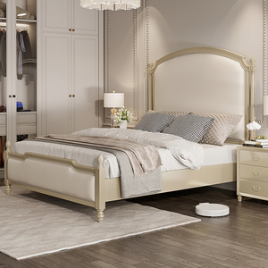 美式床真皮实木床别墅现代轻奢风格主卧床婚床1.8米双人欧式大床