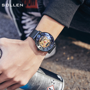 瑞士梭伦手表男十大品牌夜光全自动机械表防水双面镂空学生腕表
