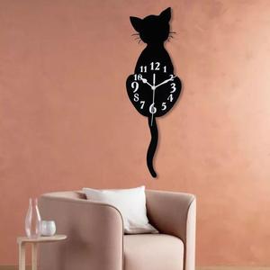 猫尾巴钟仿生钟猫形卡通尾巴会动的摇摆尾钟创意挂钟可爱卡通时钟