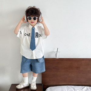 男童短袖衬衫2024新款夏季薄款童装韩版儿童夏装纯棉宝宝衬衣外套