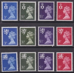 英国邮票1974年地方版梅钦普票第一组12全北爱尔兰 苏格兰 威尔士