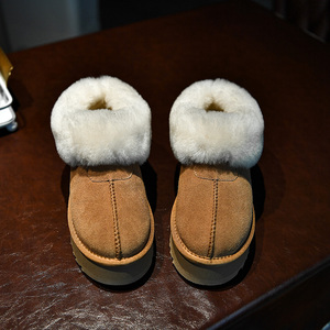 何其丑 保暖羊毛厚底雪地靴女冬季加绒女鞋 牛皮棉鞋女松糕底短靴