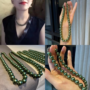 孔雀绿色贝珠项链 简约时尚百搭气质复古珍珠项链女